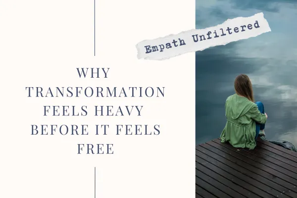 Author of Empath Unfiltered Blog holding a burning "good vibes only" sign, representing transformation under pressure