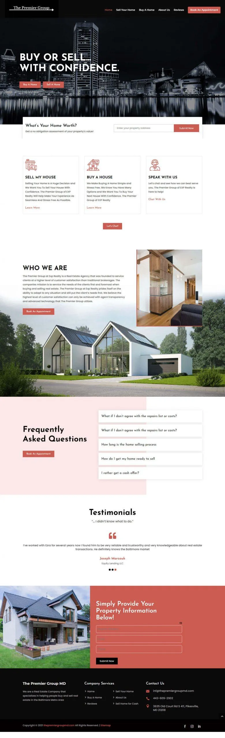 Real estate website portfolio with market insights sections