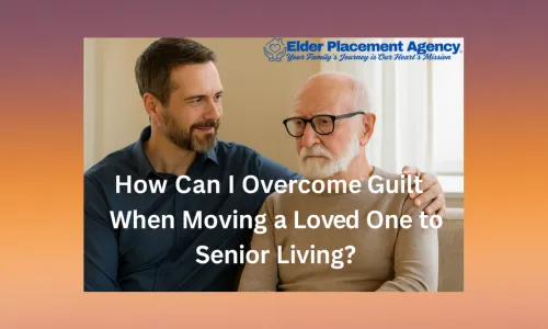 An elderly man appears emotionally distressed while a younger man sits beside him, gently offering comfort and reassurance in a softly lit living room.