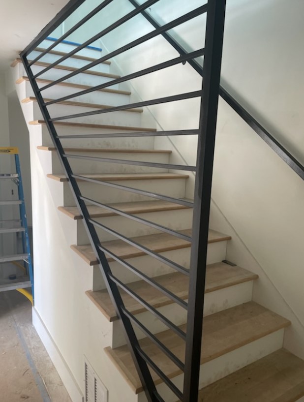 Close-up of custom steel bannister detail designed for coastal home in Ponte Vedra Beach Florida