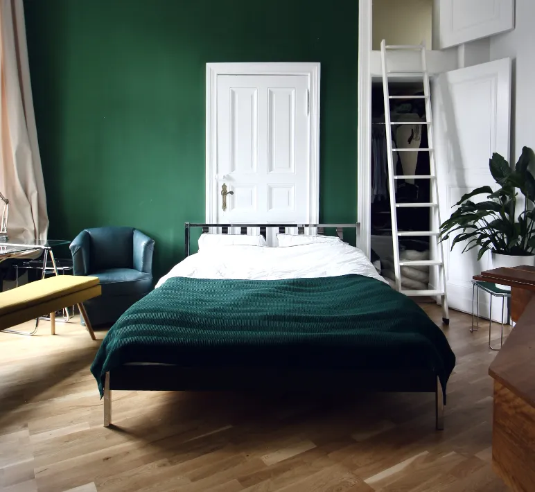 A room with three types of paint in use.