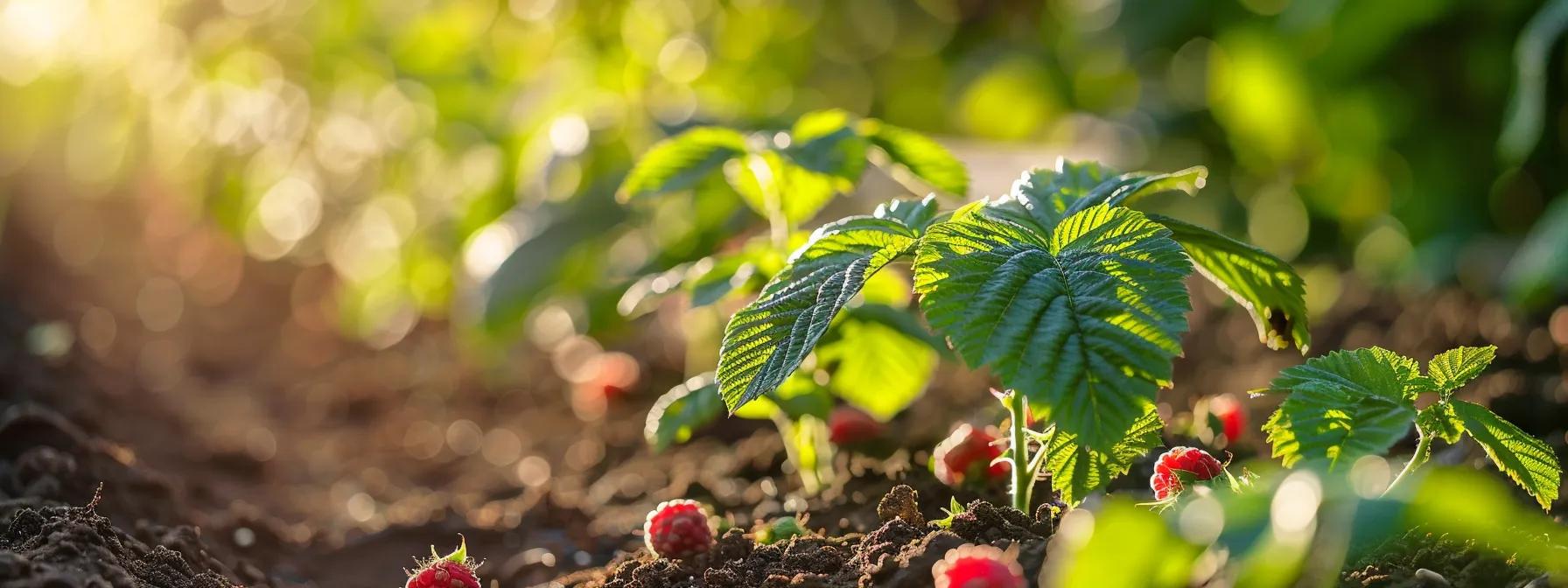 planting raspberry canes in a garden that is well lit