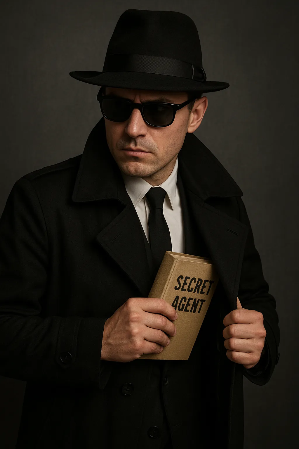 Image of secret agent hiding a book