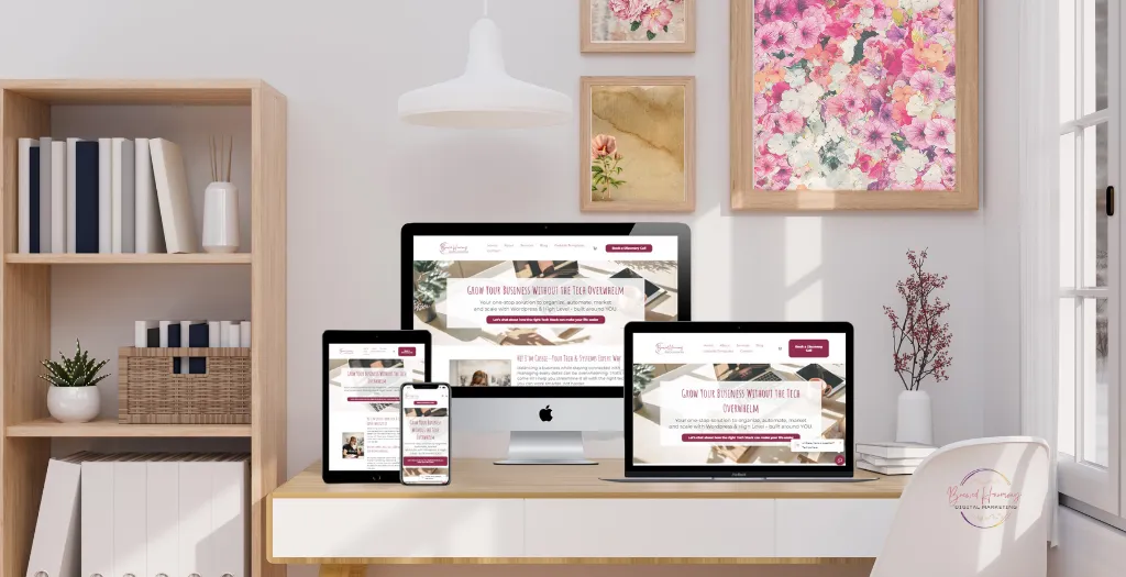Brewed Harmony Digital - Website  Tips - Home office with Brewed harmony digital homepage mocked up
