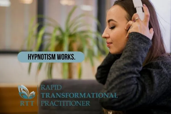 Woman listening to her RTT recording and healing her digestive distress and mind stress.