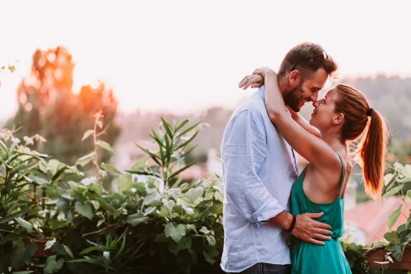 Couple in country connecting by love