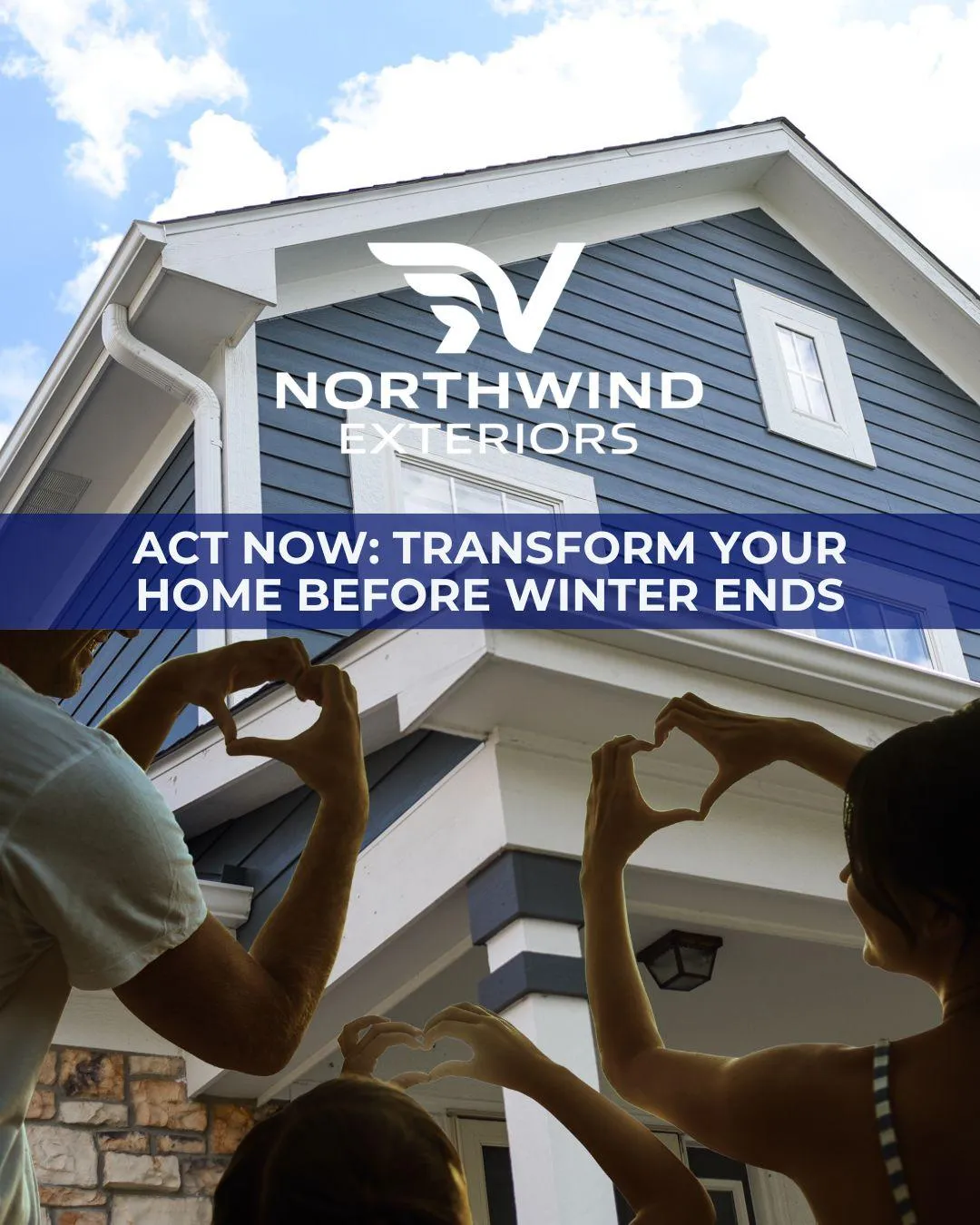 A beautifully transformed home with brand-new siding, showcasing a modern, polished exterior under clear skies.