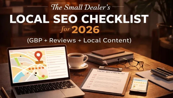 The Small Dealer’s Local SEO Checklist for 2026 covering Google Business Profile, reviews, and local content