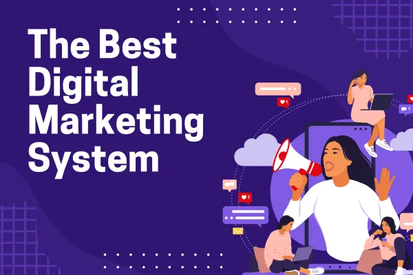 Digital marketing tips graphic for small businesses featuring bold text, colorful icons, a rocket, target, and folder illustrations, presented by The Evolution Media Group.