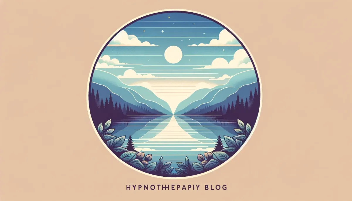 A serene landscape featuring a calm lake, gentle hills, and a clear sky, symbolizing mental clarity and potential for hypnosis,