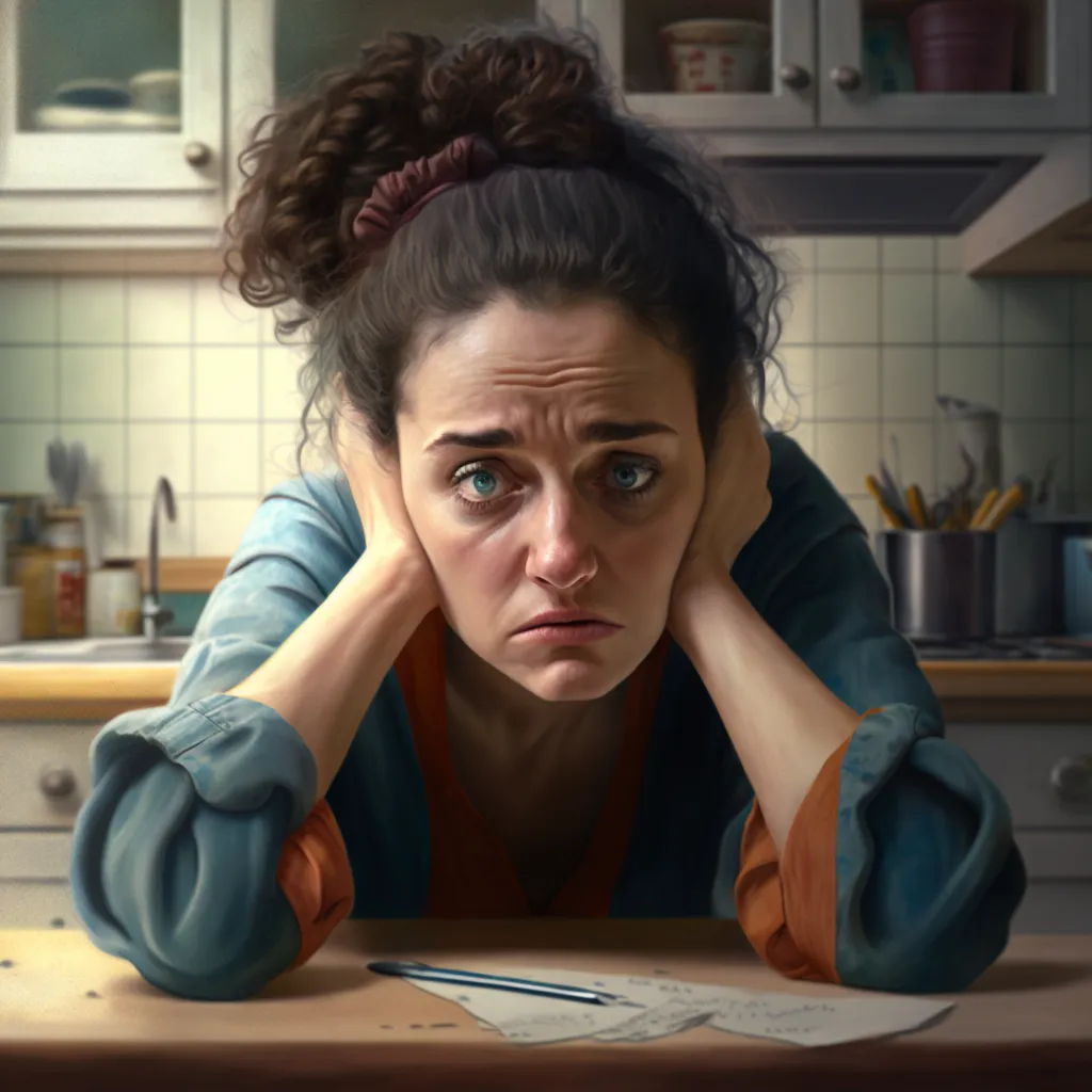 woman stressing out leaning over countertop