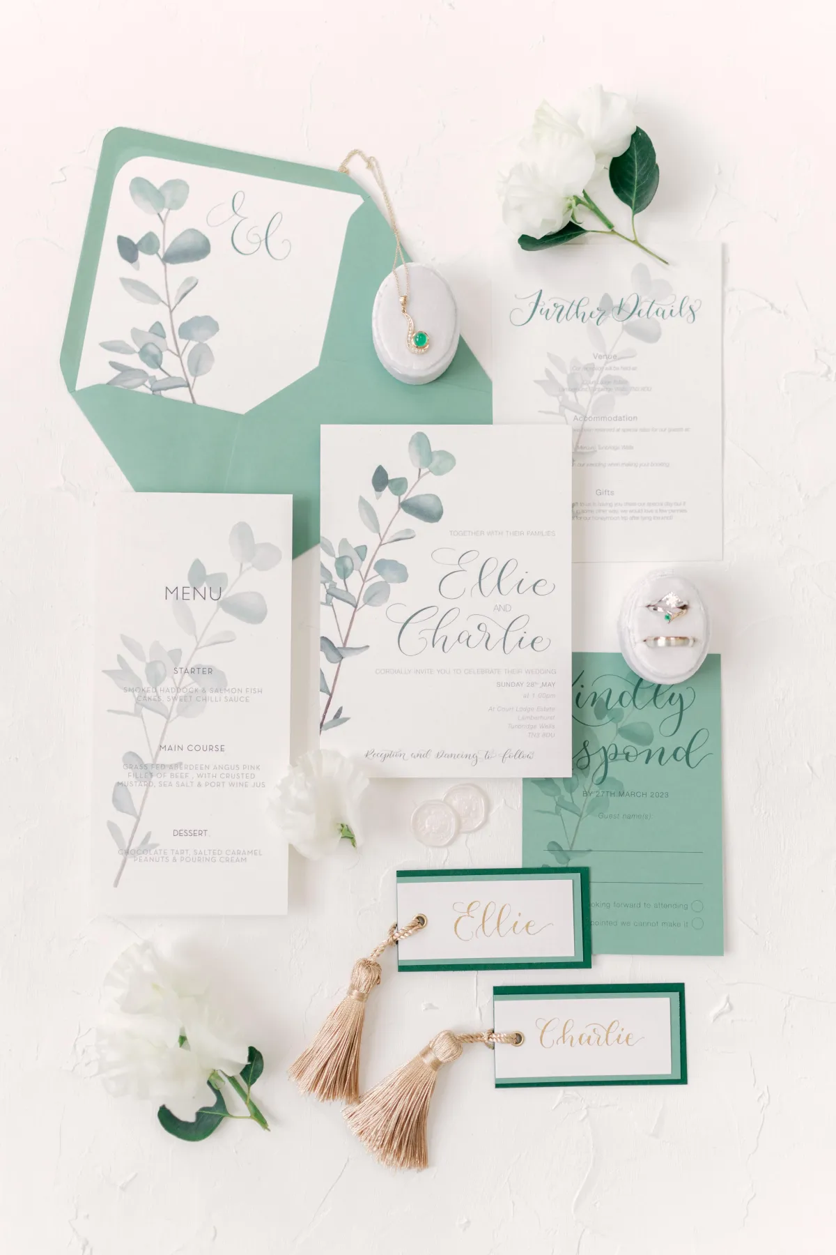 green wedding stationery