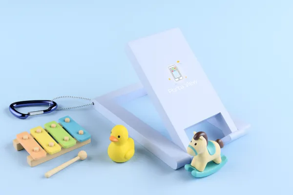 flat-lay of Porta View with toys