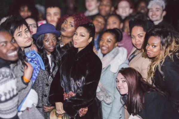 Nicki Minaj with a crowd of her fans