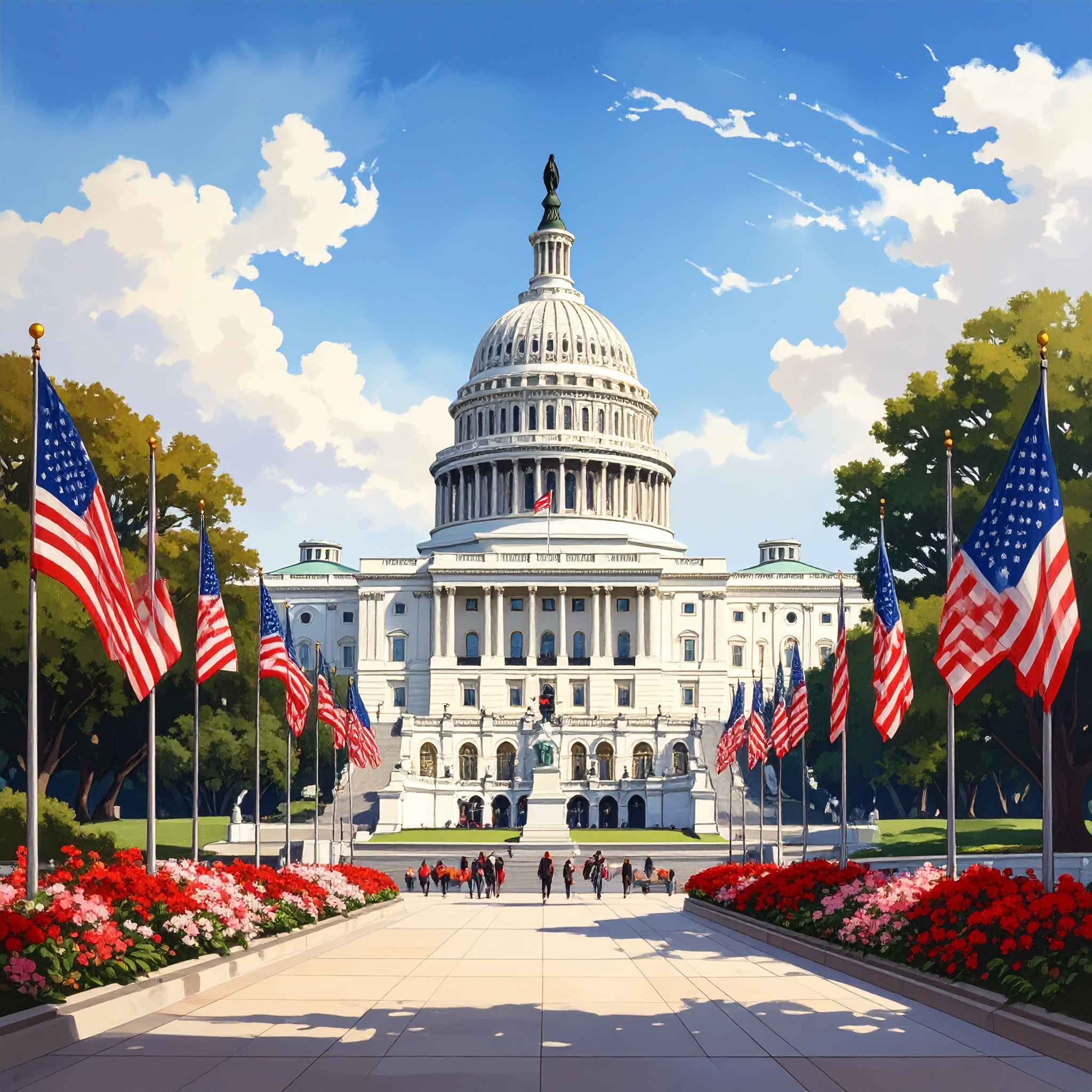 Capitol building with US flags