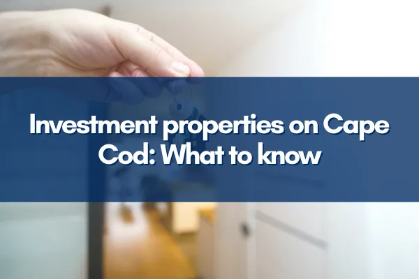 Cape Cod waterfront property with a "For Sale" sign in a scenic coastal town.