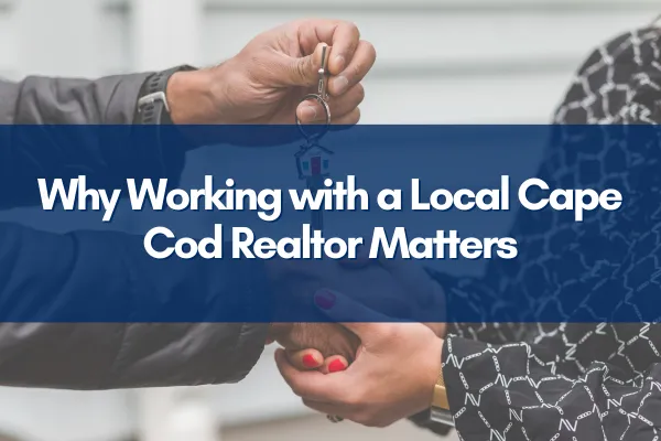 Cape Cod beach scene with a friendly local real estate agent smiling on the boardwalk