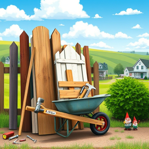 A serene suburban scene in Clayton, Ohio, showcasing a partially constructed rustic wooden fence adorned with woven vines and wildflowers. In the foreground, tools like a weathered hammer, measuring tape, and wooden stakes are scattered on the grass, highlighting the craftsmanship of fence building. A glowing sunset bathes the sky in warm golden hues, with fluffy clouds adding to the tranquil atmosphere. Colorful birds perch on the fence and flit nearby, enhancing the whimsical feel. Gently rolling hills and trees in vibrant green and autumn hues create a picturesque backdrop, while a distant barn nods to the area’s agricultural heritage. Playful squirrels scamper along the fence, adding liveliness to the composition, which is enriched by rich textures and warm colors, capturing the spirit of community and craftsmanship in this charming Ohio landscape.