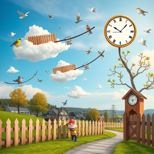 A charming blog cover image themed 'Fence repair near me in Camden, Ohio' depicts a suburban backyard featuring an unfinished wooden fence at various repair stages. The setting sun bathes the scene in a warm golden glow, creating a serene and inviting atmosphere. In the foreground, vintage repair tools such as a hammer, colorful paint cans, and a measuring tape rest on well-kept grass, reflecting a DIY spirit. Cheerful wildflowers bloom through the fence slats, adding whimsy, while a curious squirrel peeks from behind the fence, enhancing the charm. The soft-focus background reveals a picturesque tree-lined street, emphasizing community, with the color palette highlighting soft earth tones, warm golds, and vibrant tool colors, establishing a friendly and approachable vibe ideal for a DIY home improvement blog.