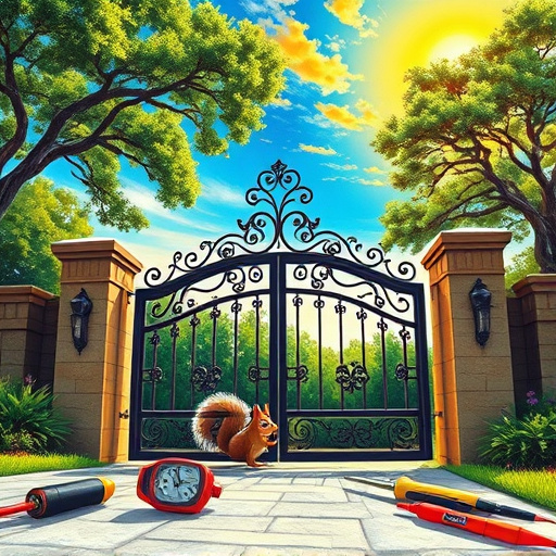 A serene rural landscape in Harveysburg, Ohio, featuring a beautifully crafted wooden fence with freshly stained panels glistening in soft sunlight. This scene is surrounded by lush greenery and wildflowers gently swaying in the breeze. An assortment of fence-building tools, including a saw, hammer, and measuring tape, is artistically placed on a vibrant patch of grass, highlighting the craftsmanship involved in this trade. In the background, rolling hills are adorned with vibrant trees displaying rich greens and hints of autumn colors, indicating a seasonal transition. A curious bunny peeks from behind a fence post, adding a whimsical touch. The sky above features soft blues and fluffy clouds, contributing to a calm and inviting atmosphere. The artwork, rendered in the ColorFieldPainting style, showcases fields of color with abstract shapes and harmonious hues in warm earth tones, lively greens, and soft blues, encapsulating the peaceful essence of Ohio’s rural life and the craft of fence building.