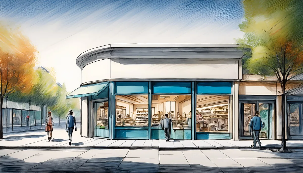 A minimalist retail storefront with clean design and a few focused visual cues.