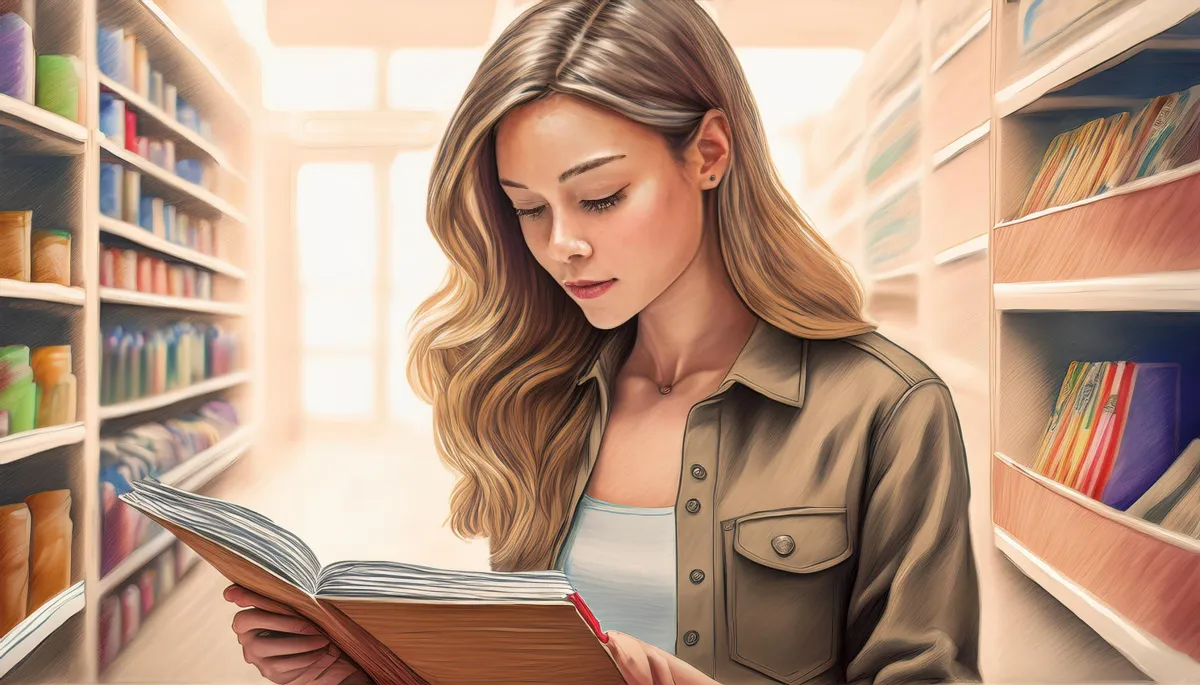 A person reading and observing something in the store deeply.