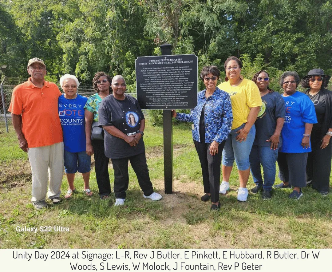 Standing by the Historic Marker are, L-R, Rev J Butler, E Pinkett, E Hubbard, R Butler, Dr W Woods, S Lewis, W Molock, J Fountain, Rev P Geter