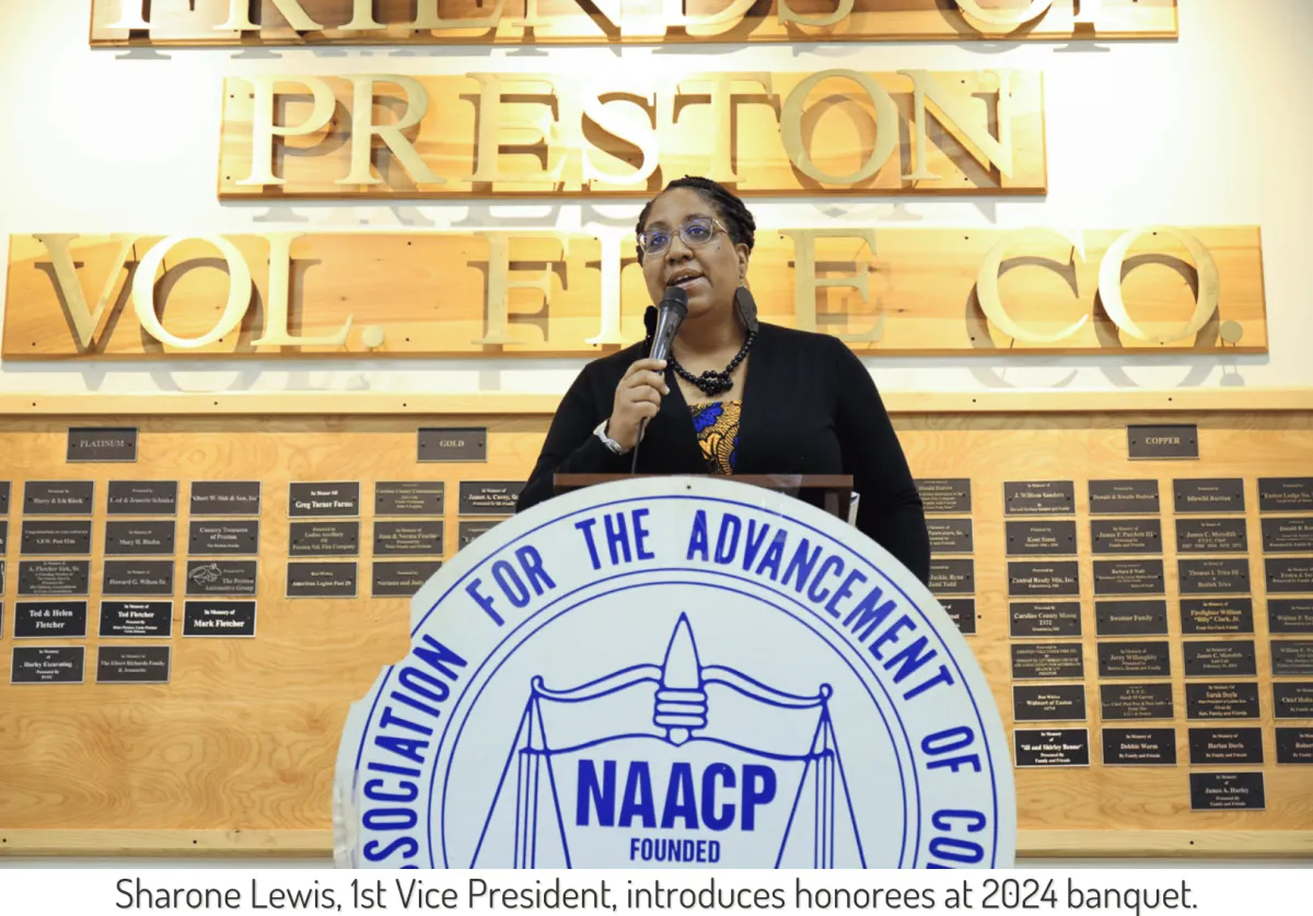 Sherone Lewis, 1st Vice President, introduces honorees at 2024 Freedom Fund Banquet