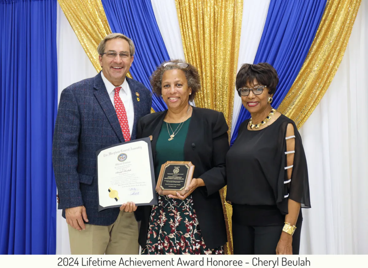 2024 Lifetime Achievement Award Honoree Cheryl Beulah with Senator Mautz and President Woods