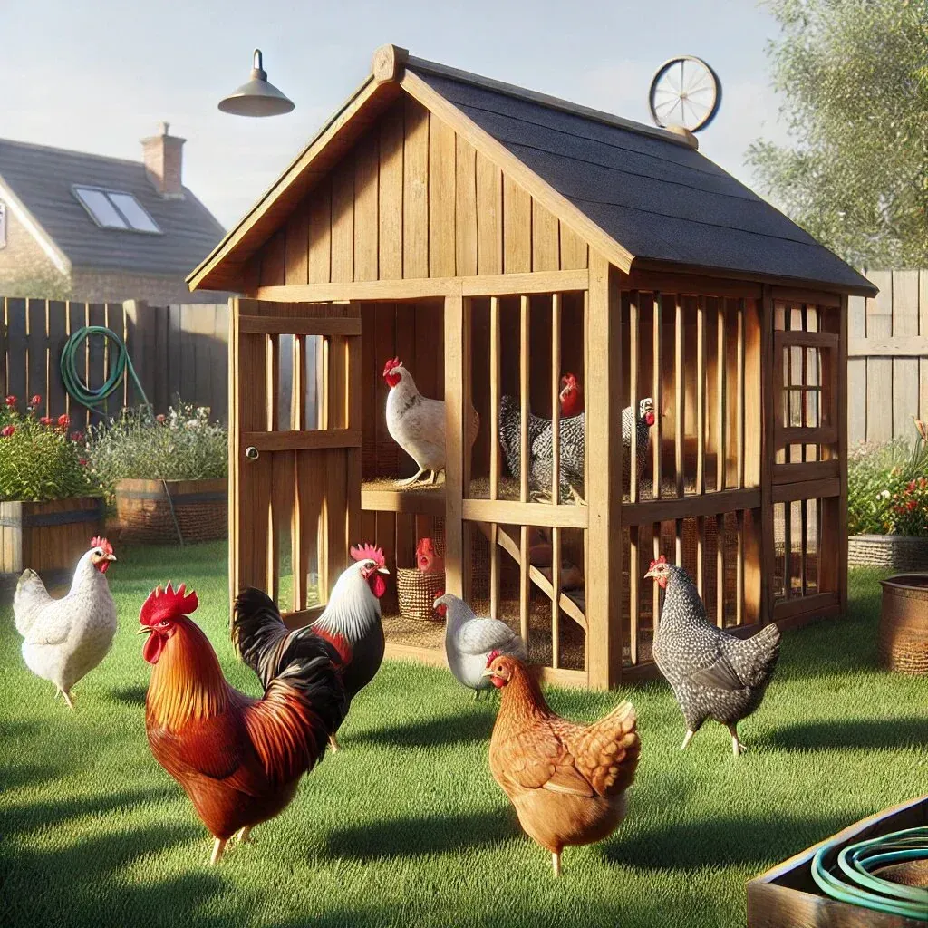 A flock of chickens in a yard