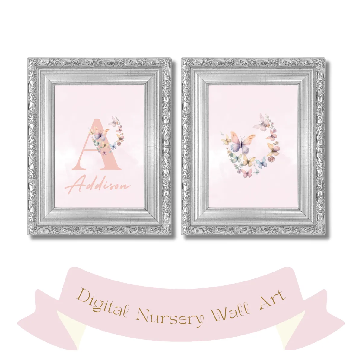 Personalised wall art for nursery with baby's name and butterflies