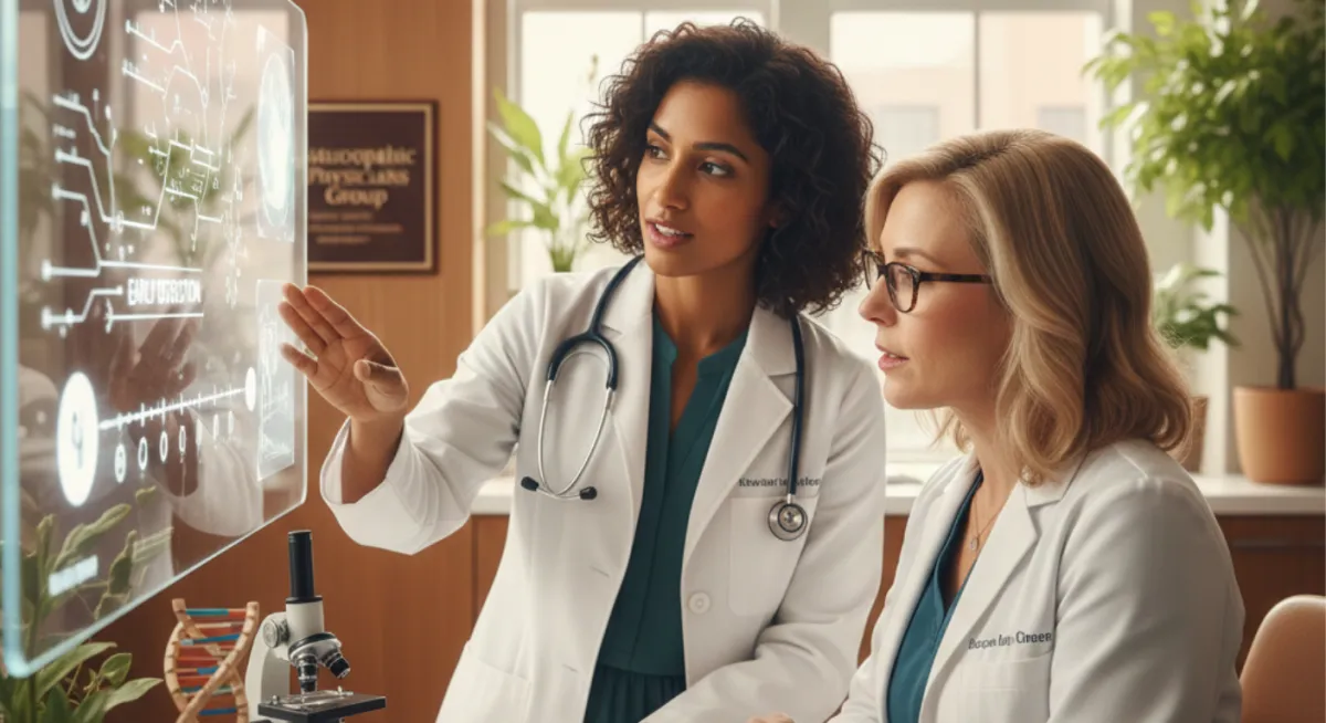 Dr. Loreena Ryder and Dr. Hannah Lindsay discussing preventative health screenings and early disease detection at Naturopathic Physicians Group