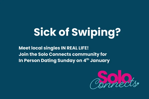 Text description of In Person Dating Sunday with the Solo Connects Logo