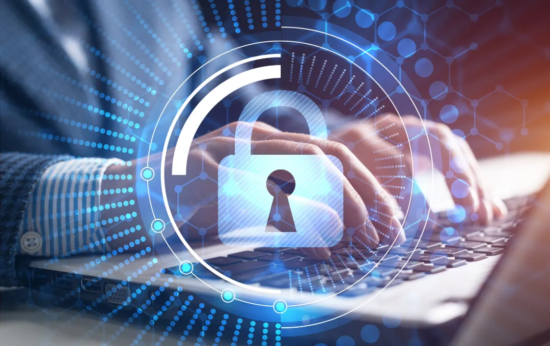Computer image with security lock overlapping image