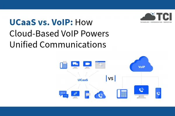 "UCaaS vs. VoIP: How Cloud-Based VoIP Powers Unified Communications" with ucaas and voip feature images