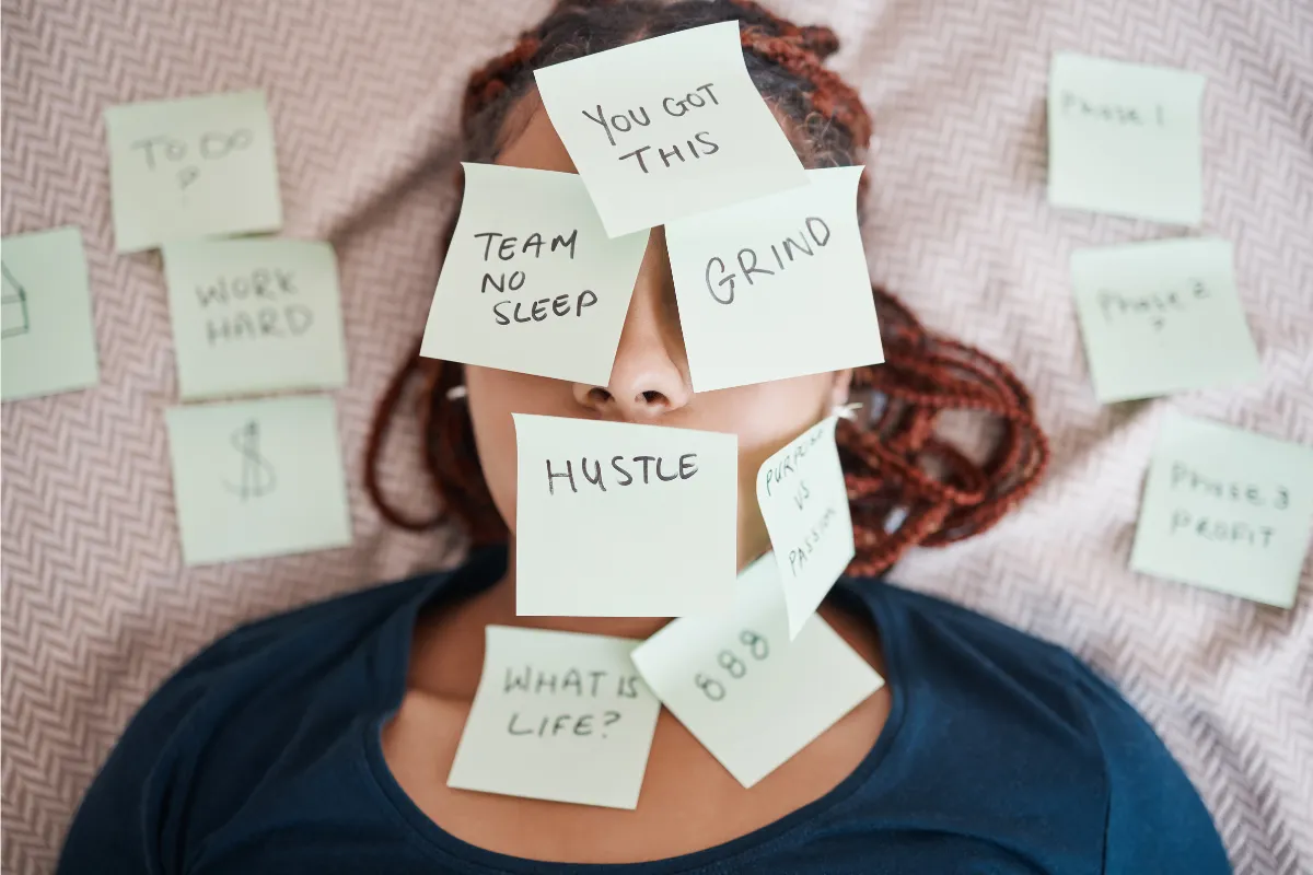 lady covered in post it notes