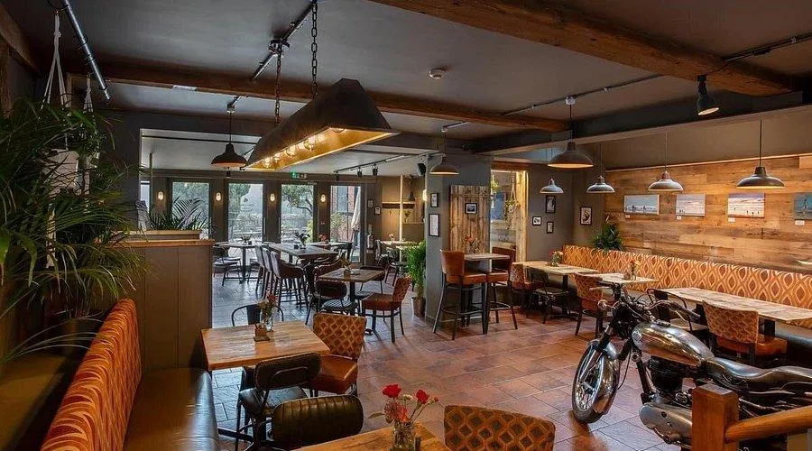 the main restaurant featuring motorcycle
