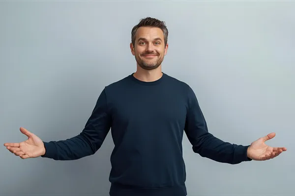 a man stands with arms open