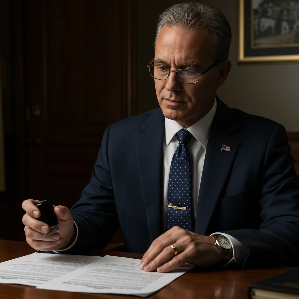Mississippi Notary reviewing documents with state seal stamp