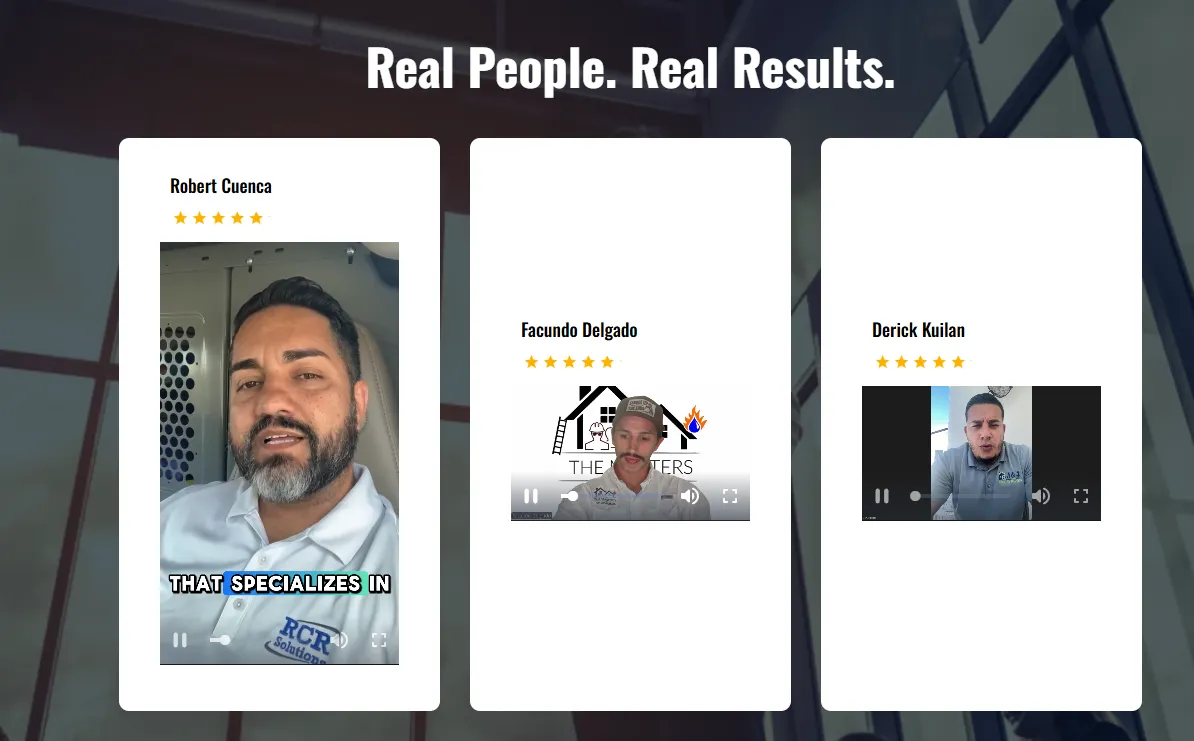 Collage showing restoration business owner scenes representing real case studies from Damage to Dollars, illustrating how structured systems and clarity turned struggle into success