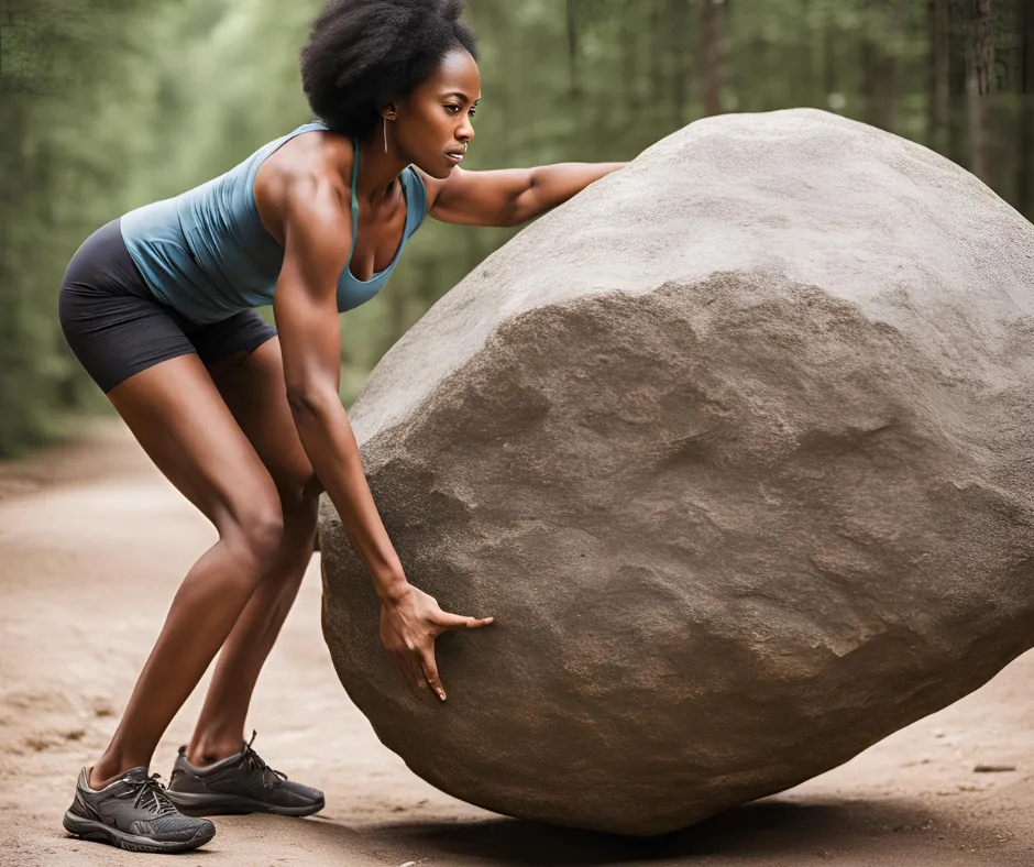 woman with boulder