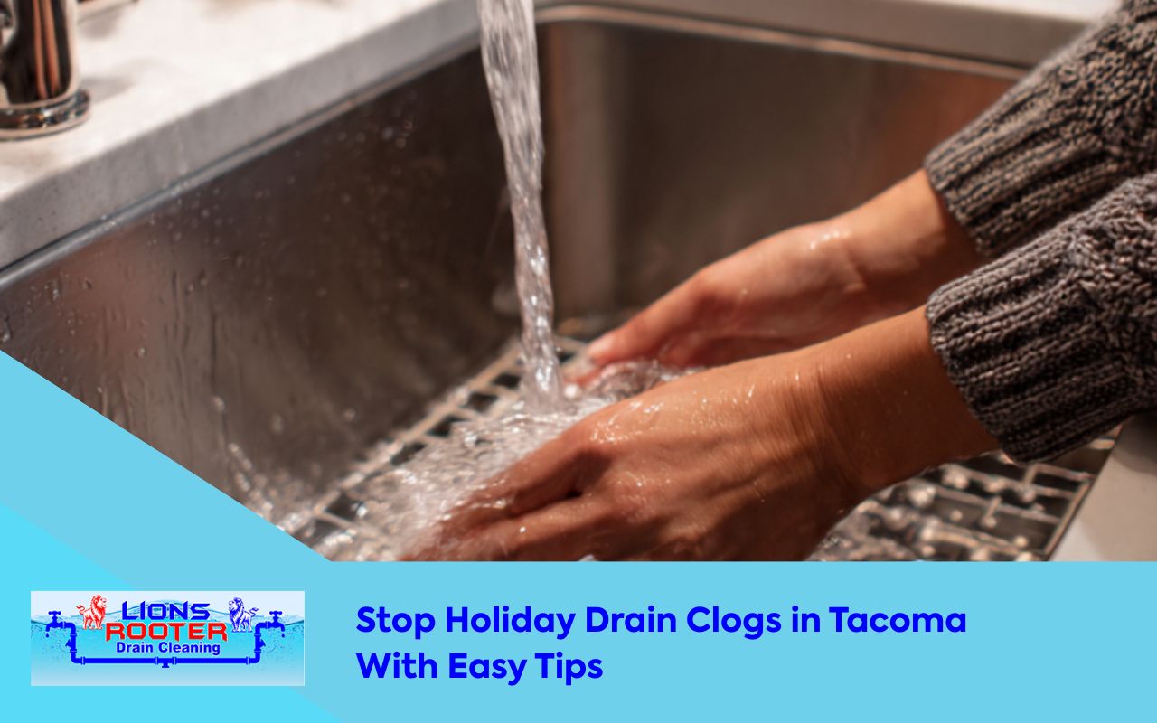 Holiday Drain Clogs in Tacoma prevention tips at a busy kitchen sink during holiday cooking