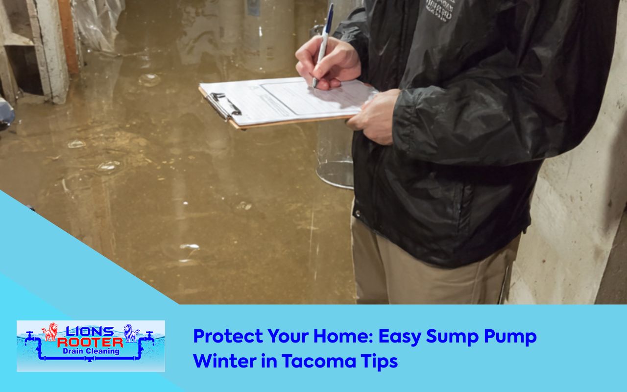 Homeowner inspecting a sump pump for Sump Pump Winter in Tacoma before heavy rain