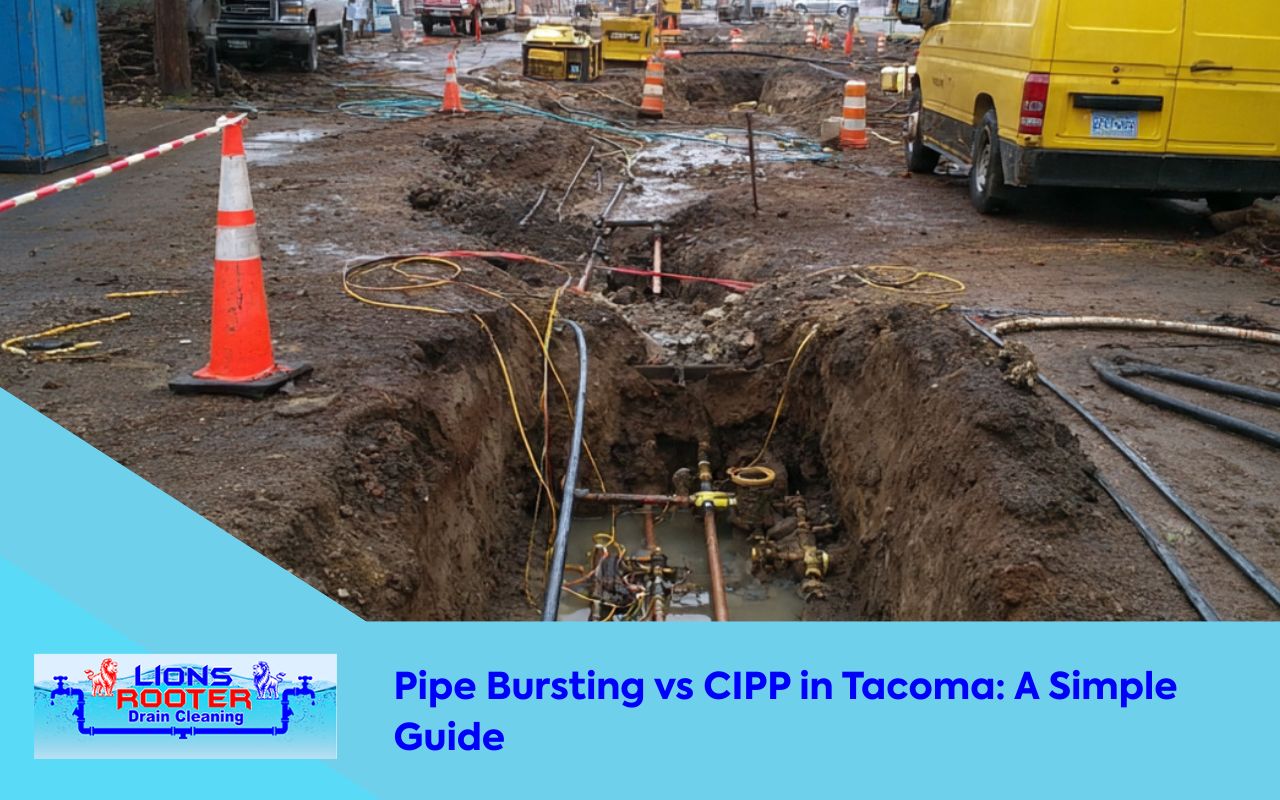 Pipe Bursting vs CIPP in Tacoma comparison showing two trenchless methods side by side