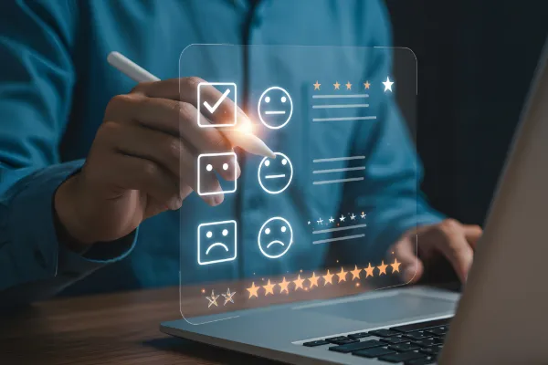 Home service business owner using automated tools to send review requests to customers.