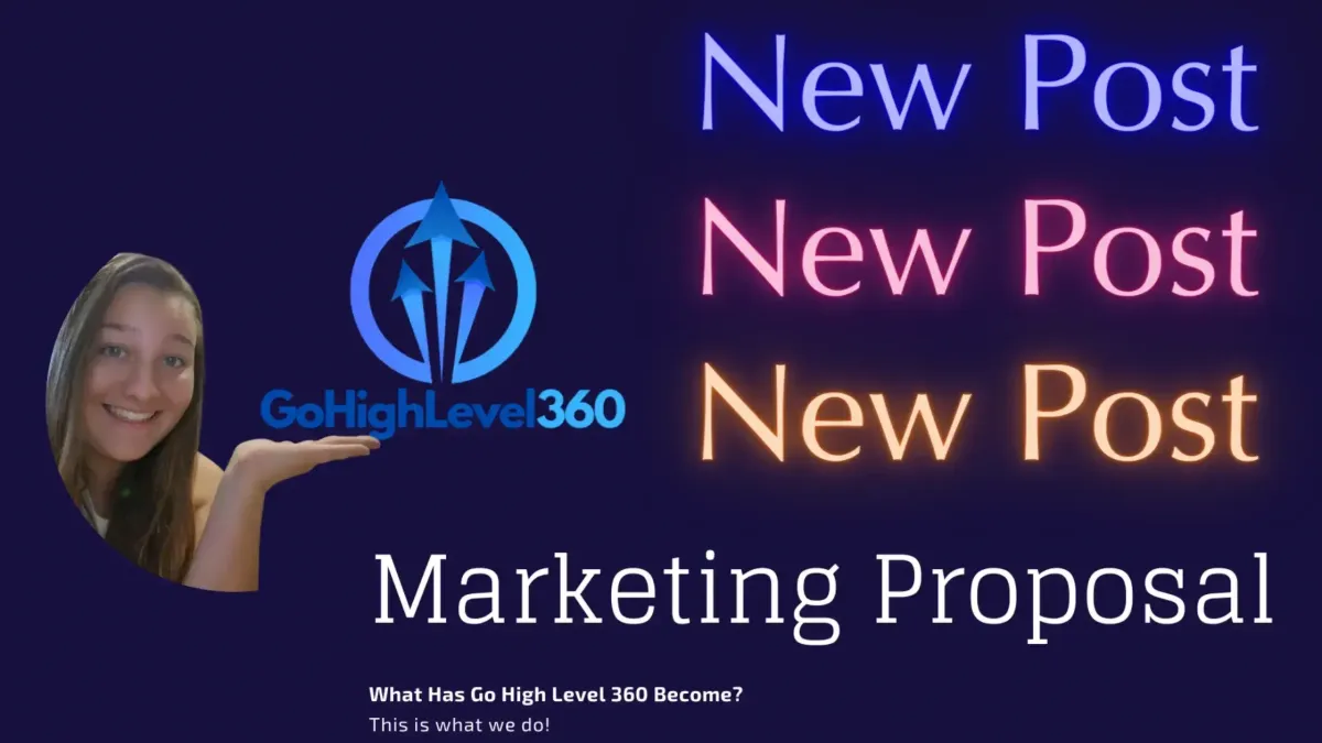 Picture of the owner of Go High Level 360 holding the logo and the words NEW POST NEW POST NEW POST MARKETING PROPOSAL