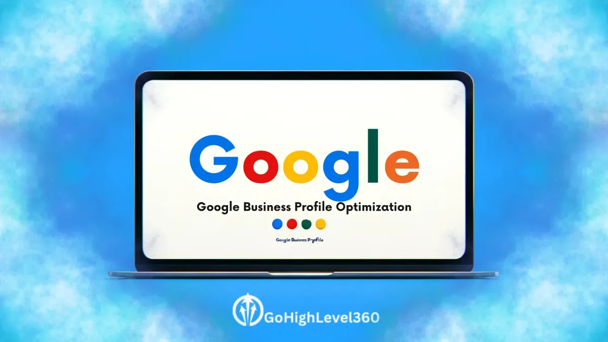 Modern blog banner with the phrase 'Google Business Profile Optimization' displayed in a sleek font. Each word is colored using the Google brand palette: blue, red, yellow, and green, respectively. The background is clean and white, emphasizing a professional yet approachable aesthetic suitable for a business-oriented blog.