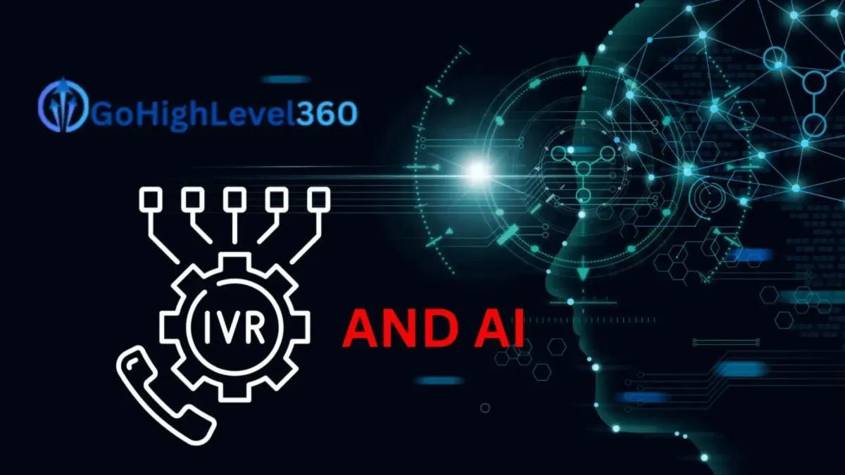 Image of an AI bot with the gohigh level 360 logo & an IVR Symbol and the words and AI