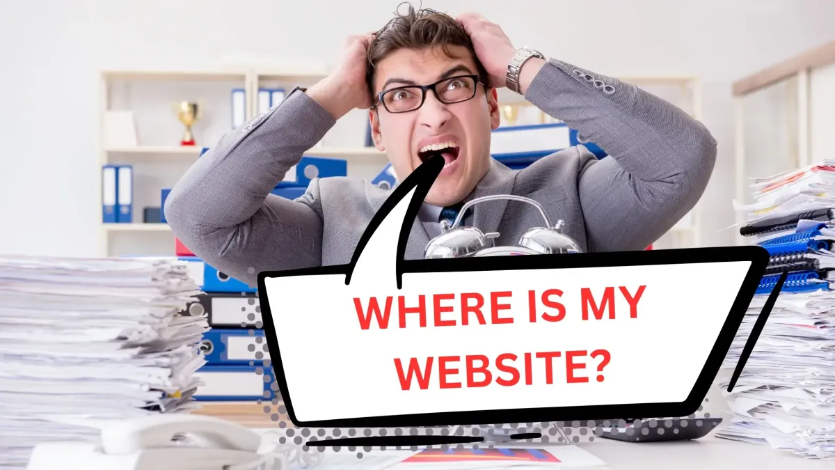 a MAN PULLING OUT HIS HAIR AND SCREAMING "where is my website" in frustration