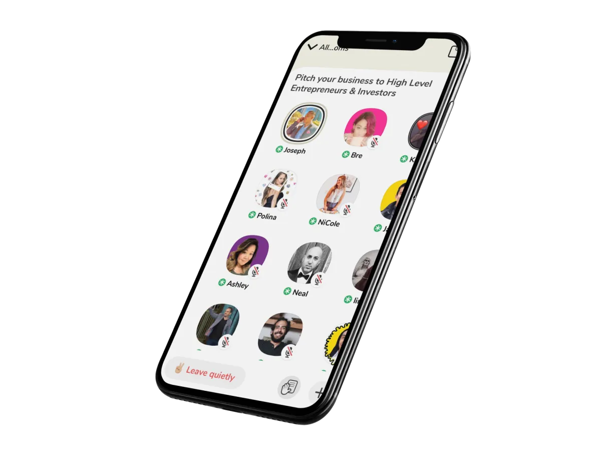 iPhone with Clubhouse room open